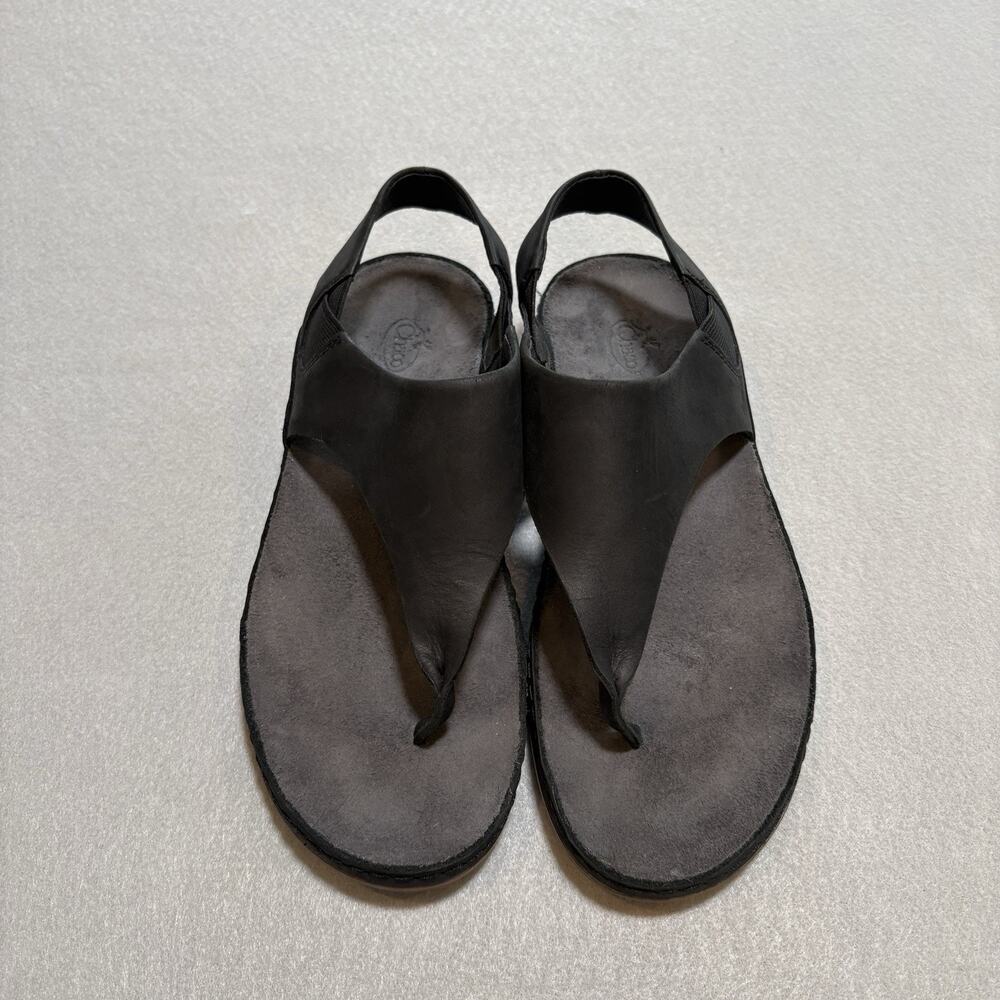 Chaco Wayfarer Black Leather Sandals Womens 8 Thong Slingback LUVSEAT Comfort